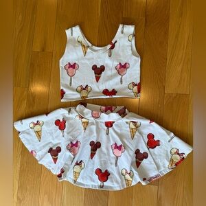 Ice Cream and Mickey Mouse Print Crop Top and Skirt Set